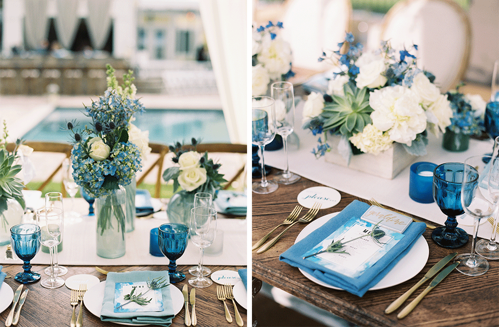 Sigrid Smitt Joshua Goldman Flower Trellis Rose Flowers Indigo Blue Poolside Wedding