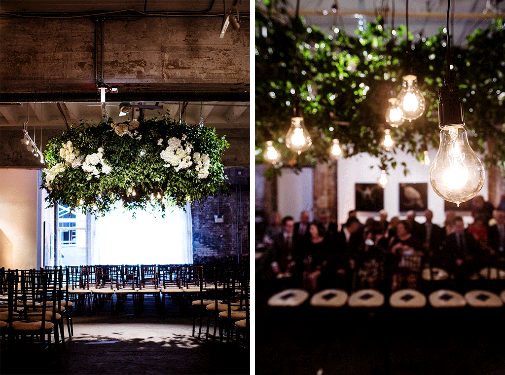 The Hanging Florals Add Such a Cool Touch to this Downtown DC Gallery Wedding Julia Brower Nick DiCarlo Longview Gallery 