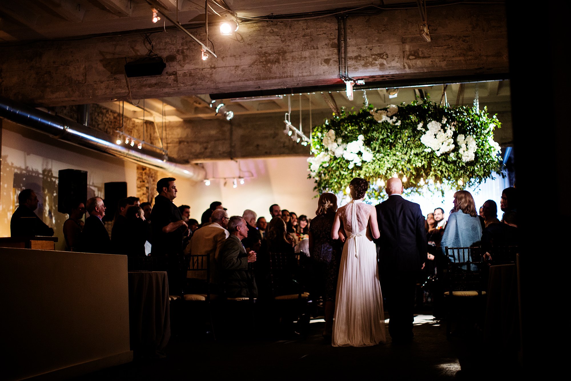 The Hanging Florals Add Such a Cool Touch to this Downtown DC Gallery Wedding Julia Brower Nick DiCarlo Longview Gallery 