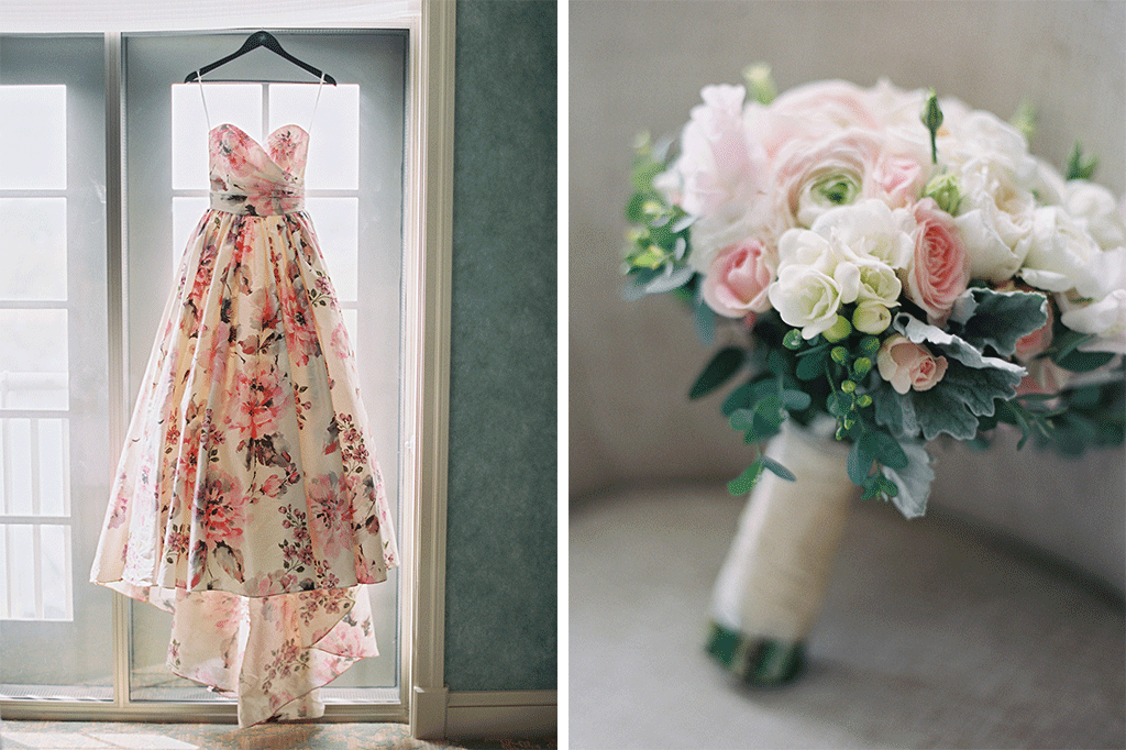 Suzy Dodge Justin Cook Amelia Johnson This Bride's Floral Print Dress was PERFECT for her Cherry Blossom-Themed Wedding