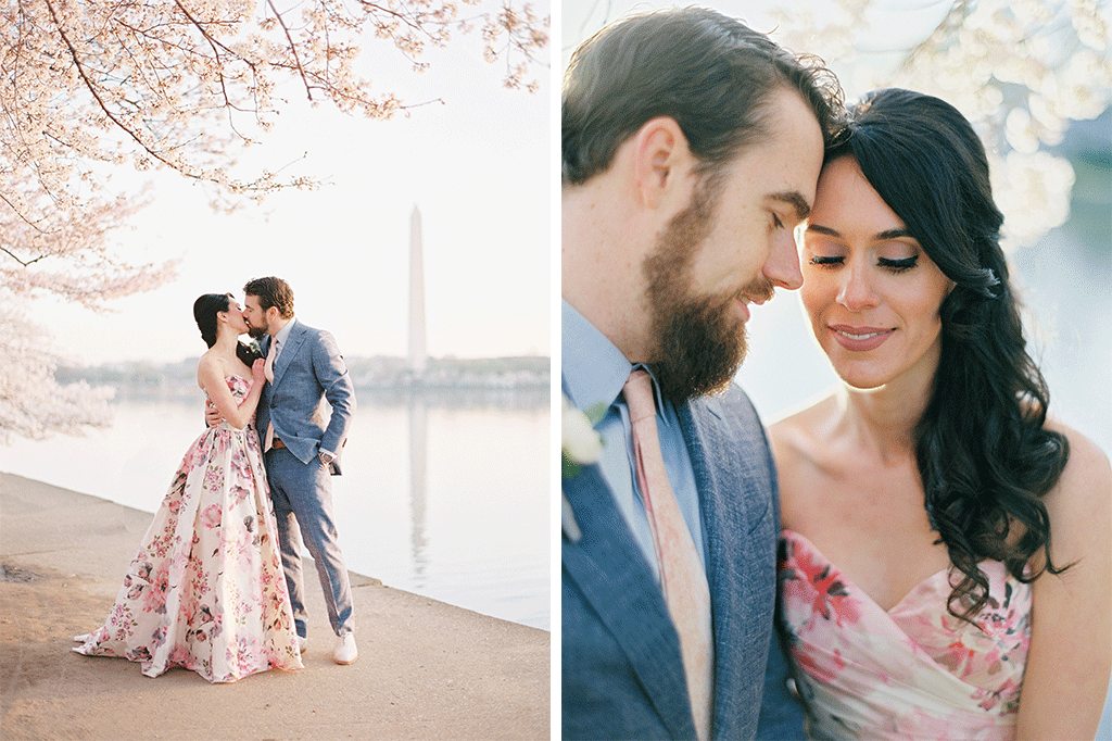 Suzy Dodge Justin Cook Amelia Johnson This Bride's Floral Print Dress was PERFECT for her Cherry Blossom-Themed Wedding