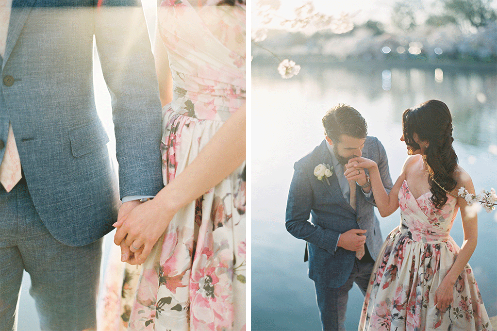 Suzy Dodge Justin Cook Amelia Johnson This Bride's Floral Print Dress was PERFECT for her Cherry Blossom-Themed Wedding