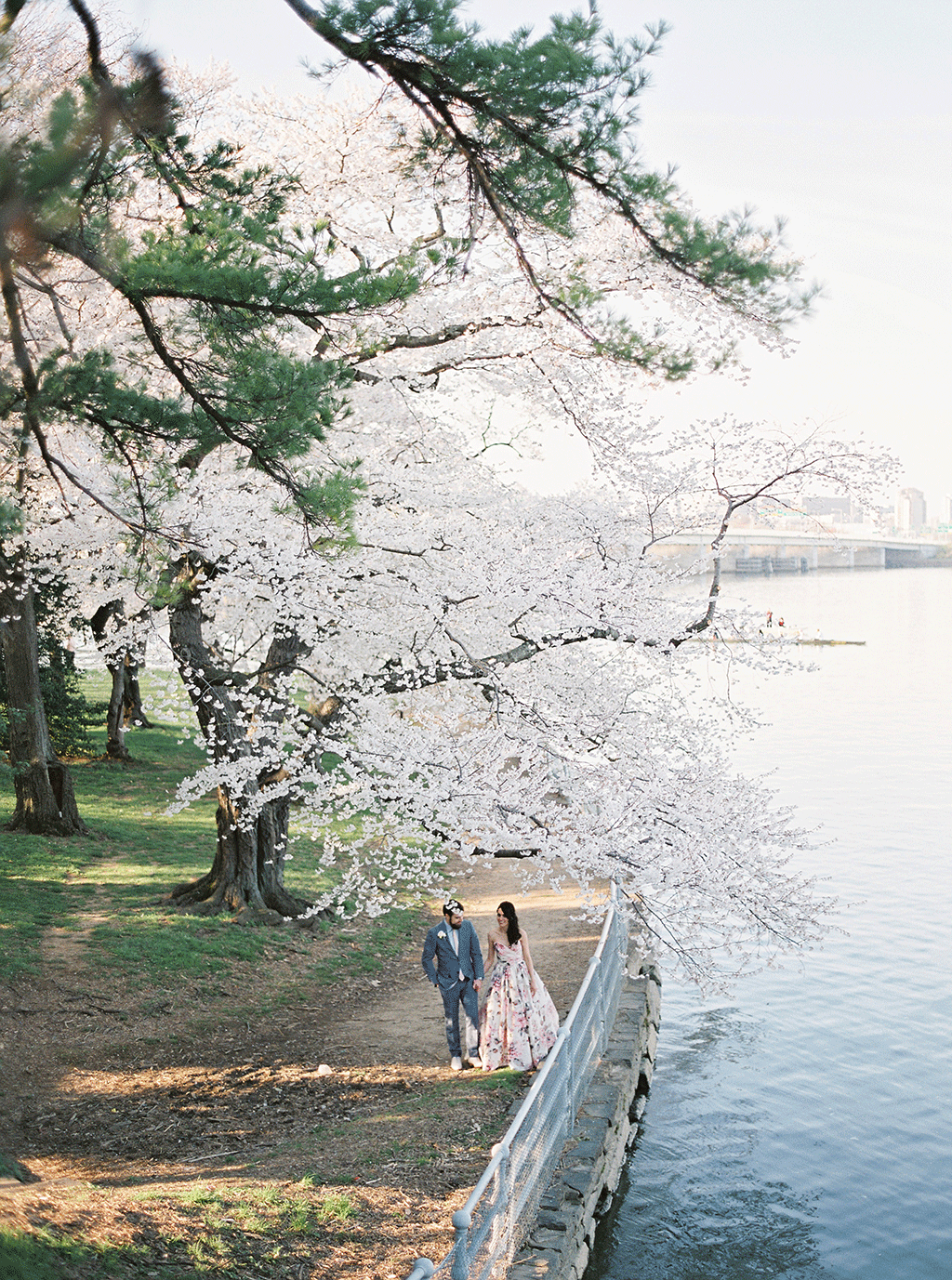 Suzy Dodge Justin Cook Amelia Johnson This Bride's Floral Print Dress was PERFECT for her Cherry Blossom-Themed Wedding