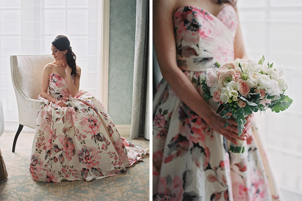 Suzy Dodge Justin Cook Amelia Johnson This Bride's Floral Print Dress was PERFECT for her Cherry Blossom-Themed Wedding