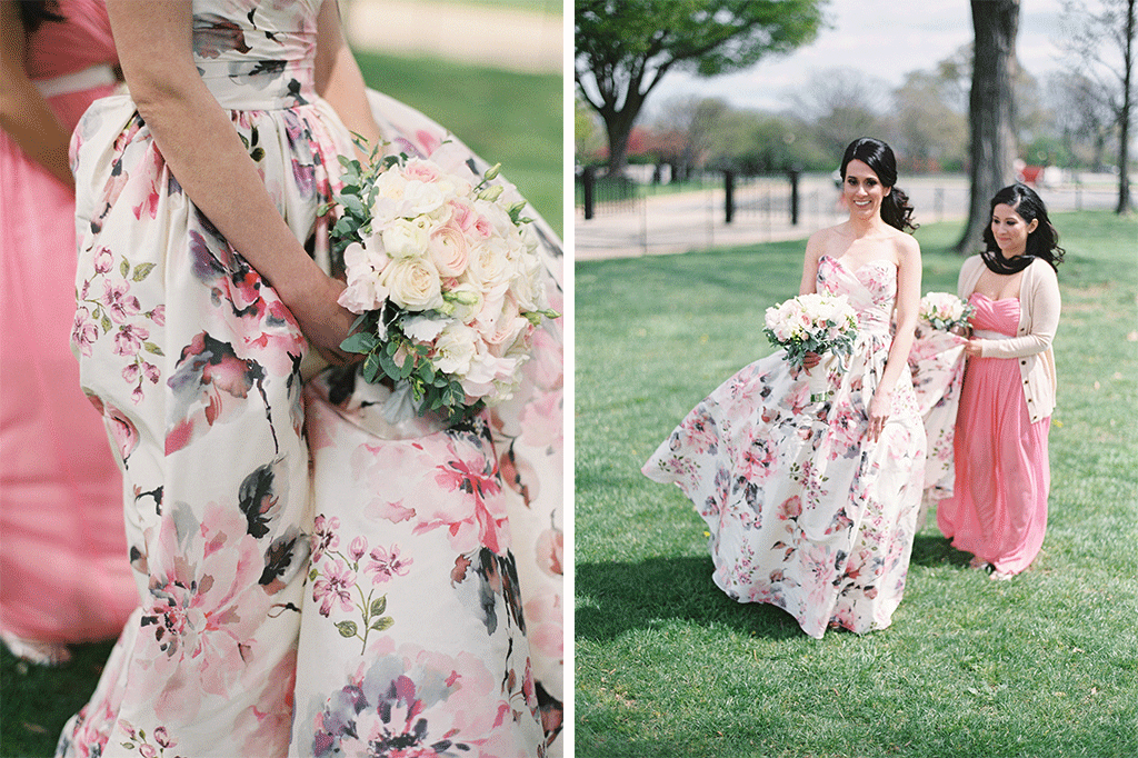 Suzy Dodge Justin Cook Amelia Johnson This Bride's Floral Print Dress was PERFECT for her Cherry Blossom-Themed Wedding