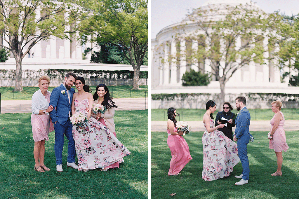 Suzy Dodge Justin Cook Amelia Johnson This Bride's Floral Print Dress was PERFECT for her Cherry Blossom-Themed Wedding