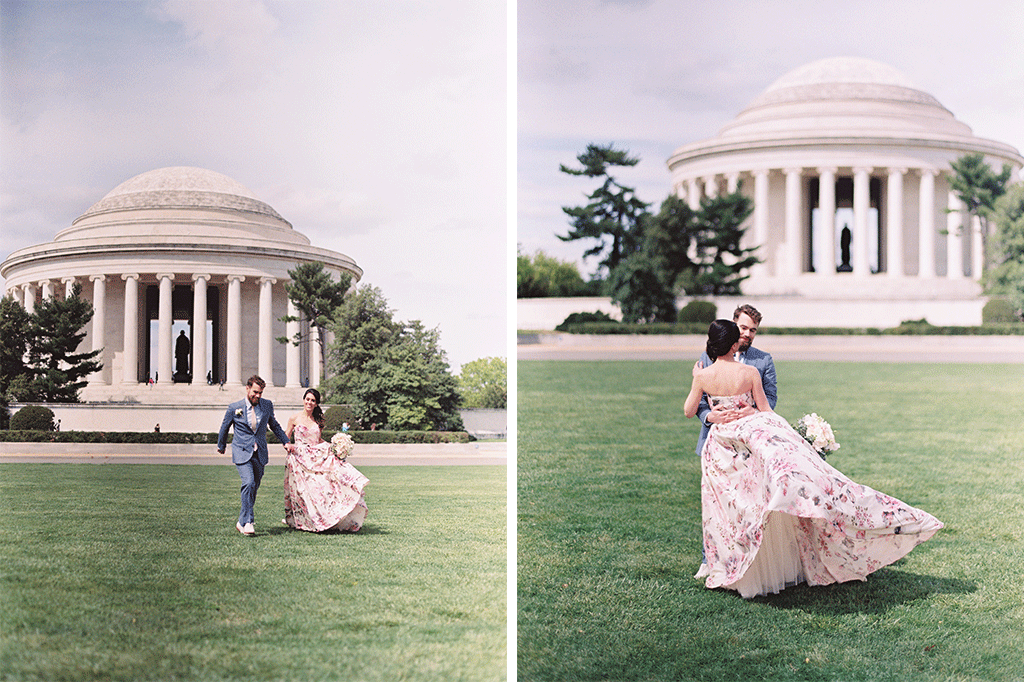 Suzy Dodge Justin Cook Amelia Johnson This Bride's Floral Print Dress was PERFECT for her Cherry Blossom-Themed Wedding