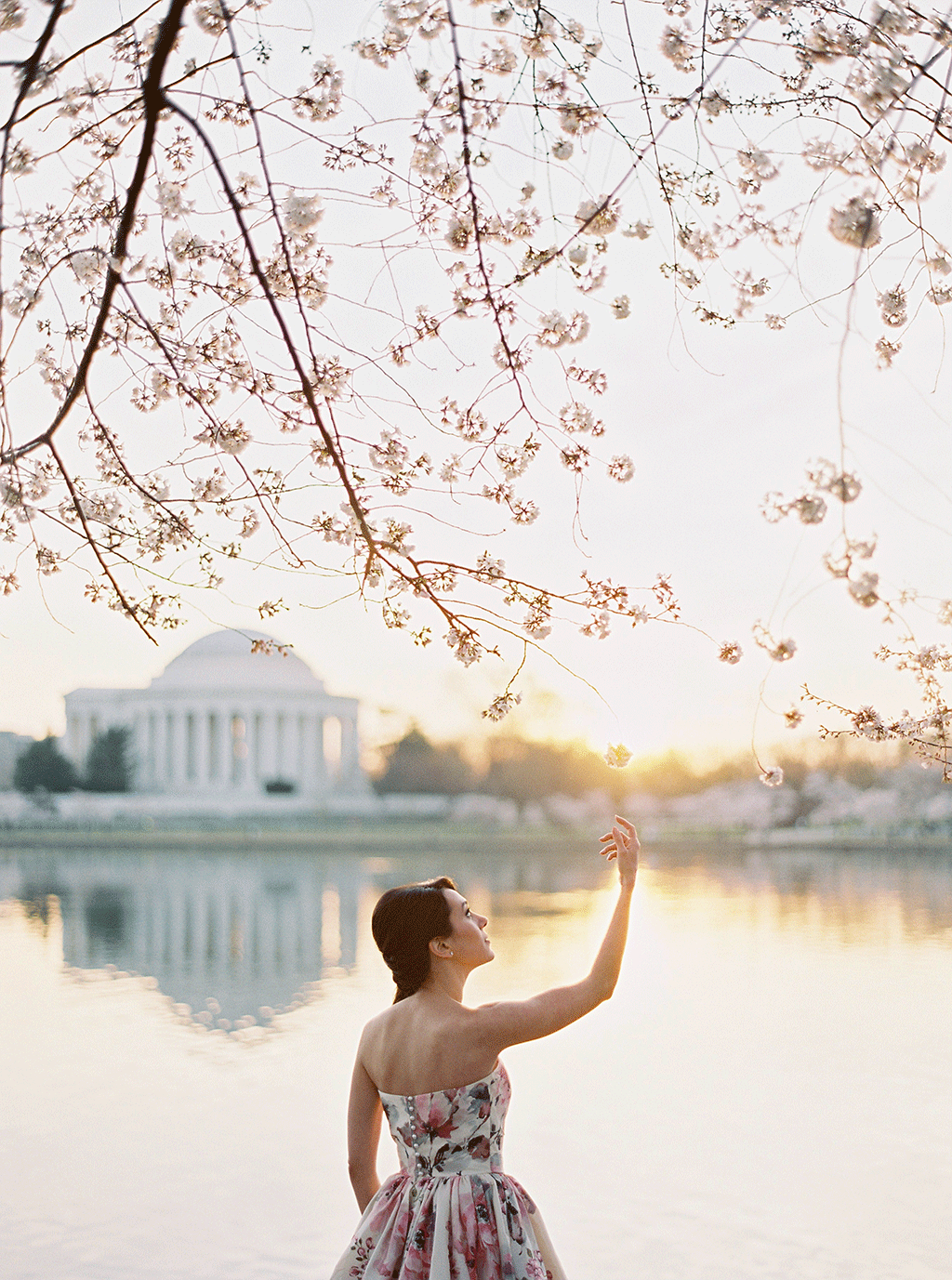 Suzy Dodge Justin Cook Amelia Johnson This Bride's Floral Print Dress was PERFECT for her Cherry Blossom-Themed Wedding