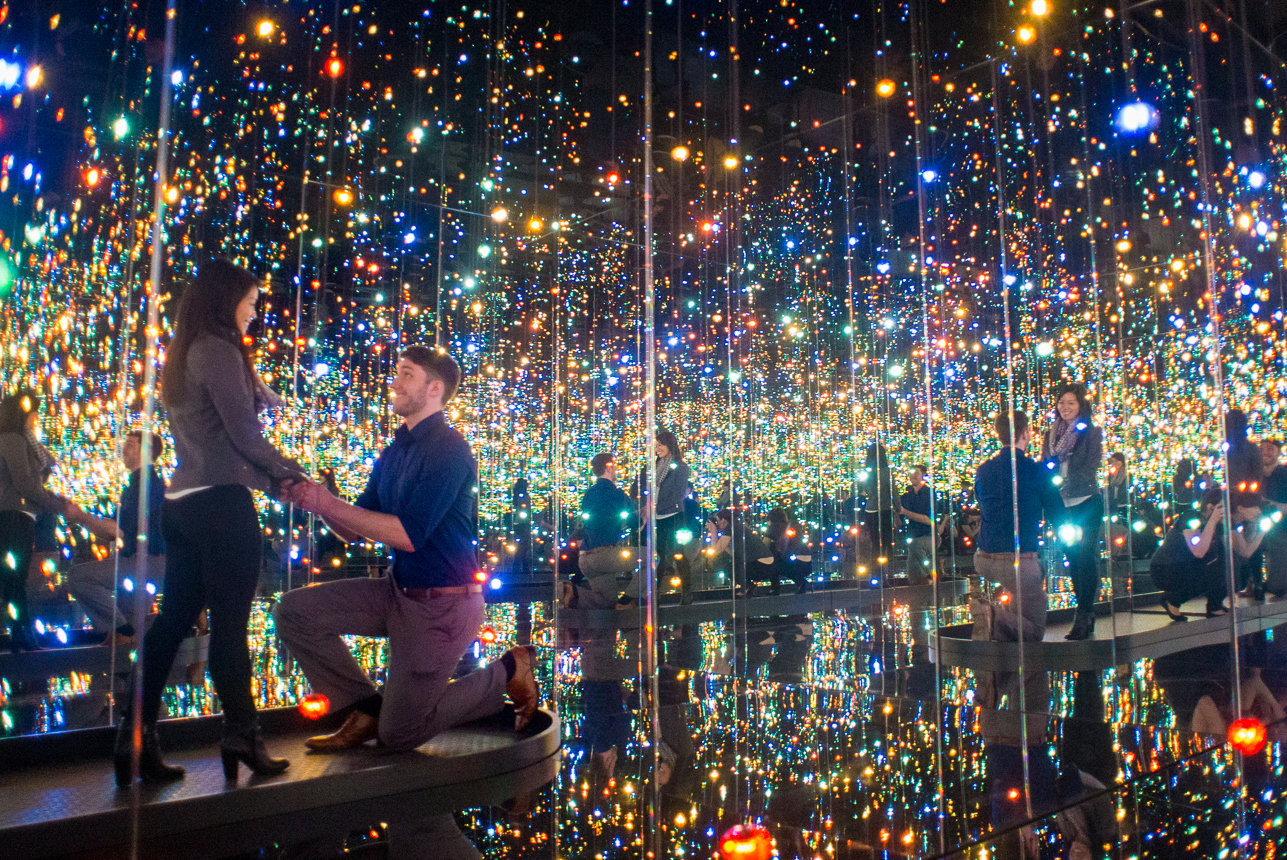 AJ Jan Yayoi Kusama Infinity Mirrors Proposal Engagement Photoshoot