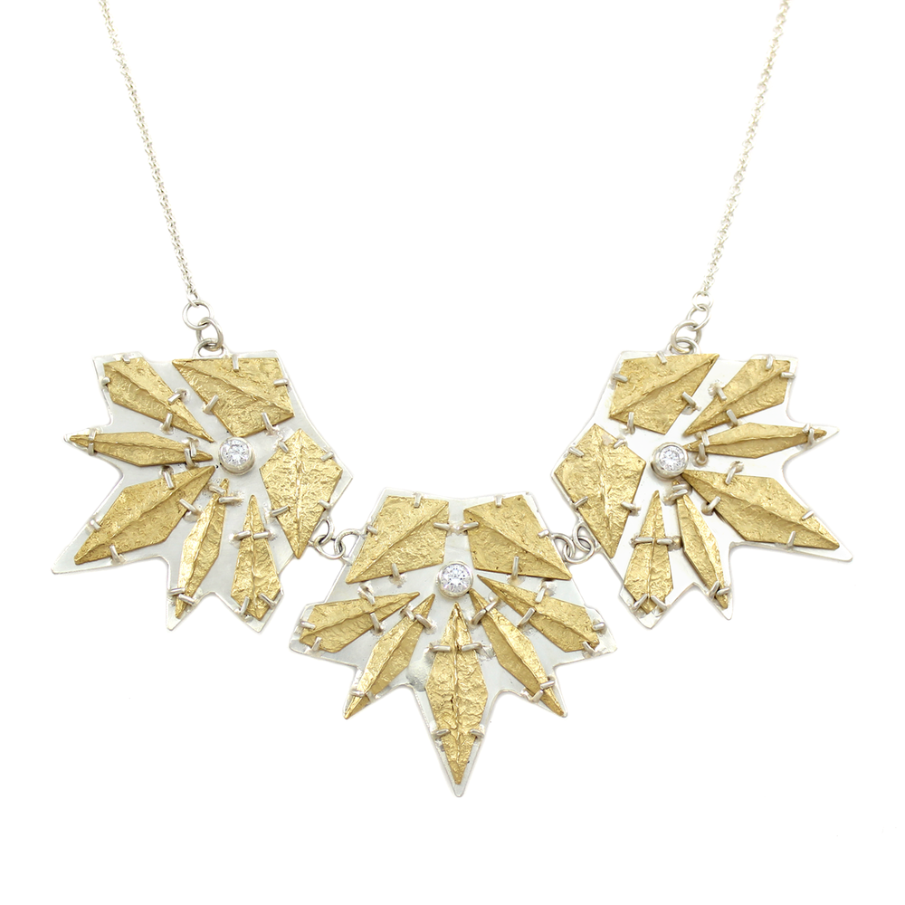 multi-rocky-ridge-burst-necklace-front-two-tone - Washingtonian Amanda Hagerman Jewelry Ancient-Inspired DC Designer