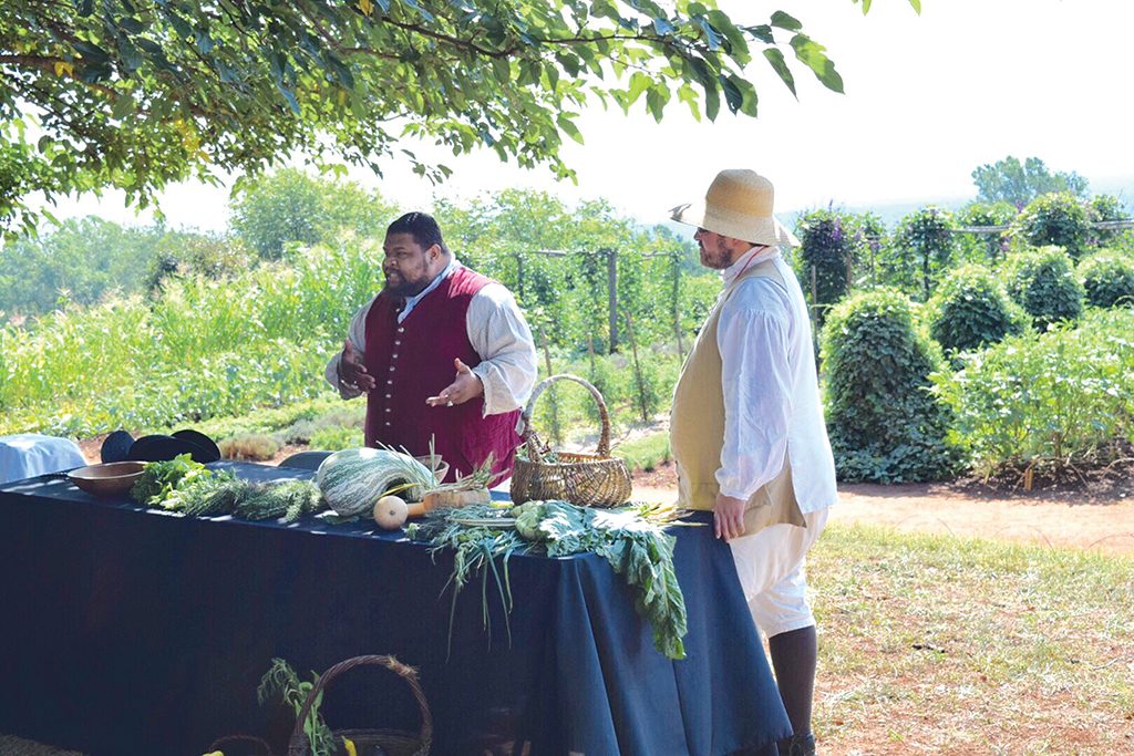 Twitty prepares okra soup and barbecue cottontail rabbit on Mulberry Row, former site of Monticello's slave quarters. Photograph courtesy of Michael Twitty.