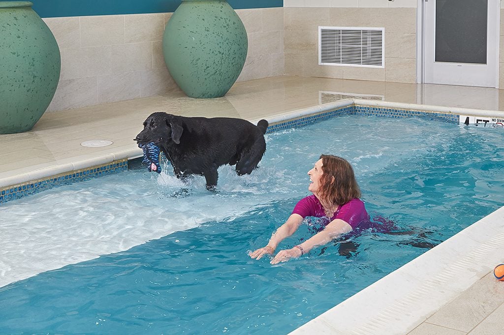 A swim with Grizz in the heated saltwater pool.