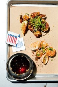 Chiko2 - Washingtonian Peel-and-eat shrimp and pot stickers.