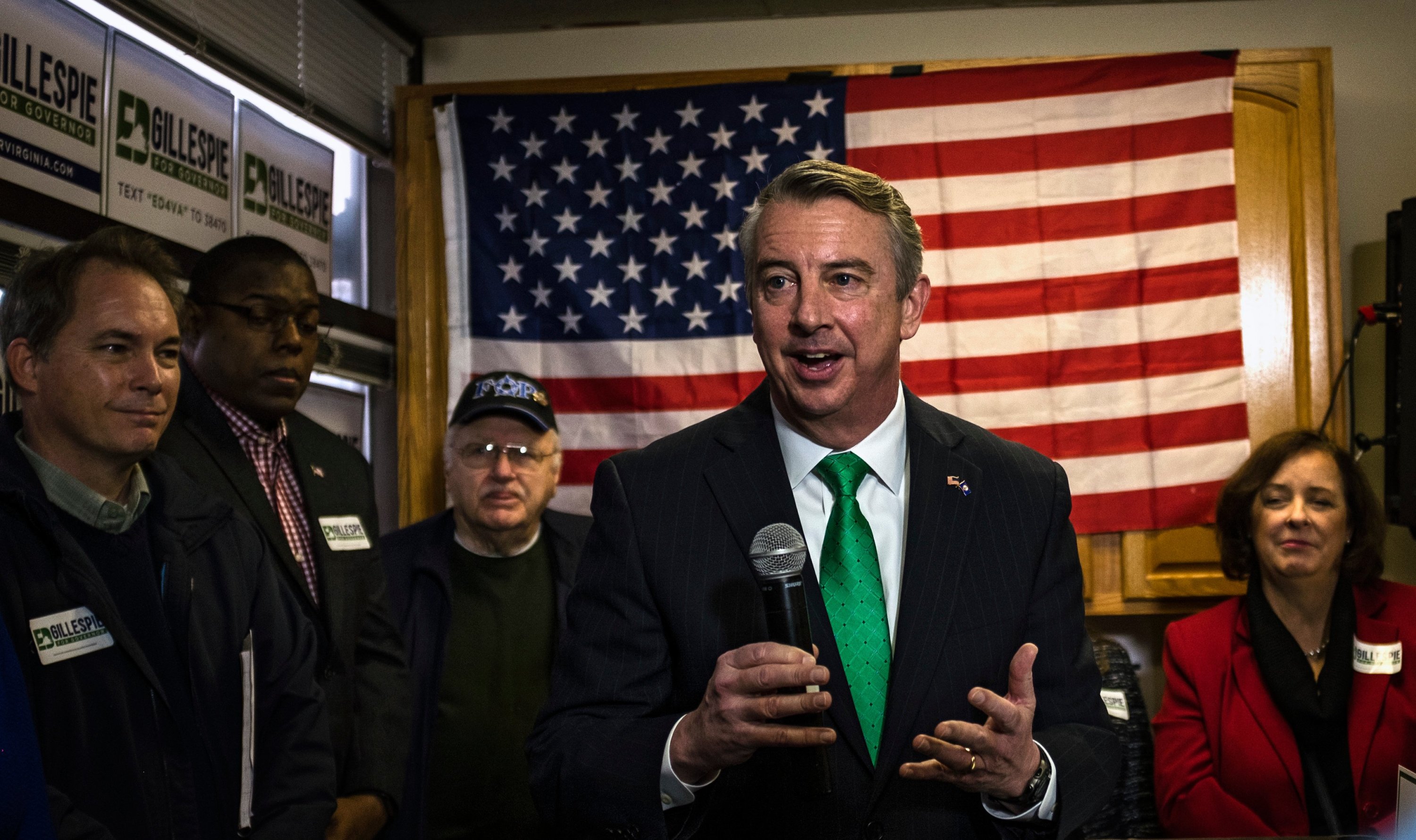 Gillespie campaigning in Chantilly. To win, he’ll need to do well in moderate Northern Virginia. Photograph by J. Lawler Duggan/Washington Post via Getty Images.