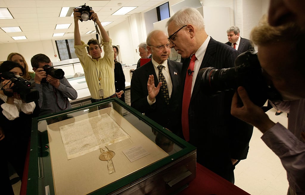 Rubenstein presents his copy of the Magna Carta to the National Archives. Rubenstein's philanthropy helped nudge his public image from connected financier to national treasure. Photograph by Getty Images.