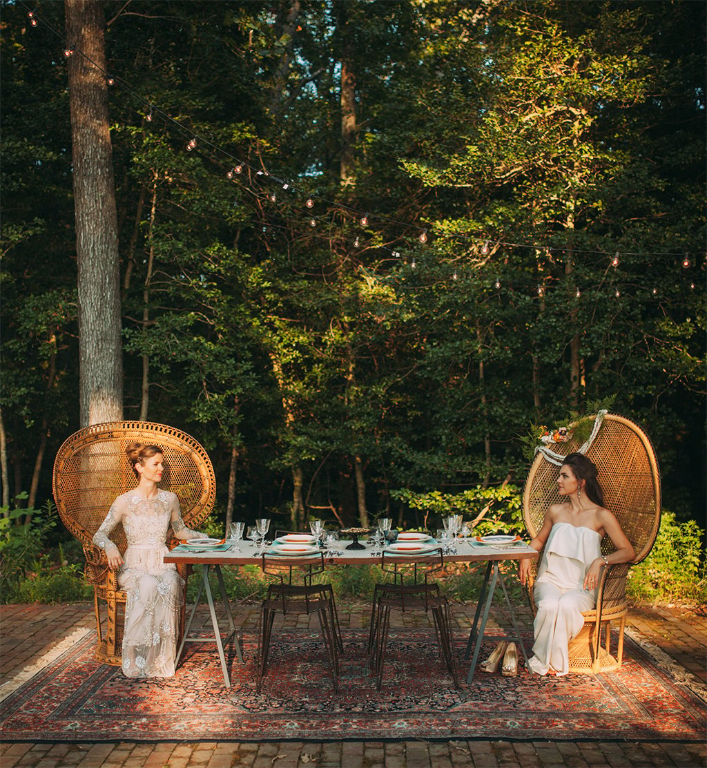 virginia polegreen church historic outdoor church Bethany Frazier and Ashleigh Lum Ruie & Grace insanely stylish bridal jumpsuit