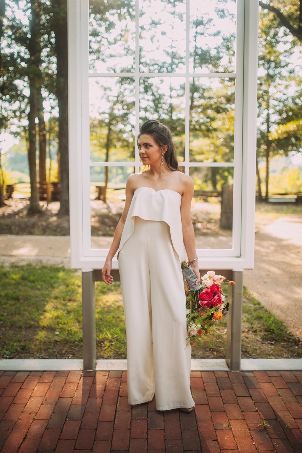 virginia polegreen church historic outdoor church Bethany Frazier and Ashleigh Lum Ruie & Grace insanely stylish bridal jumpsuit