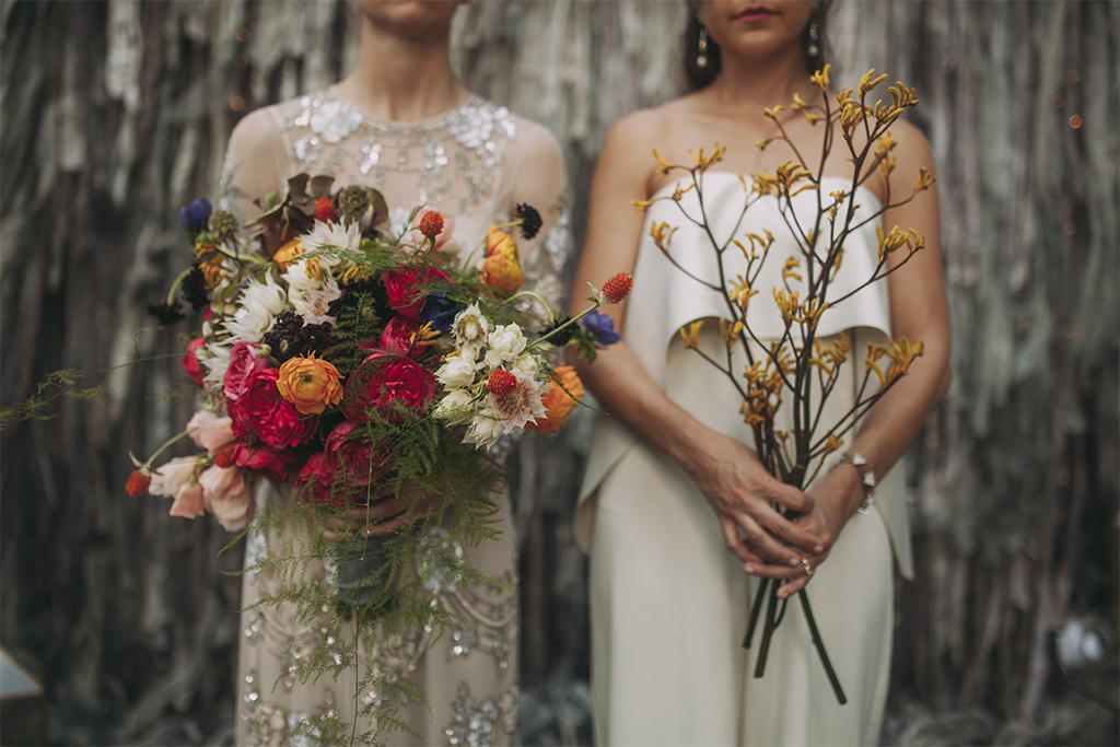 virginia polegreen church historic outdoor church Bethany Frazier and Ashleigh Lum Ruie & Grace insanely stylish bridal jumpsuit