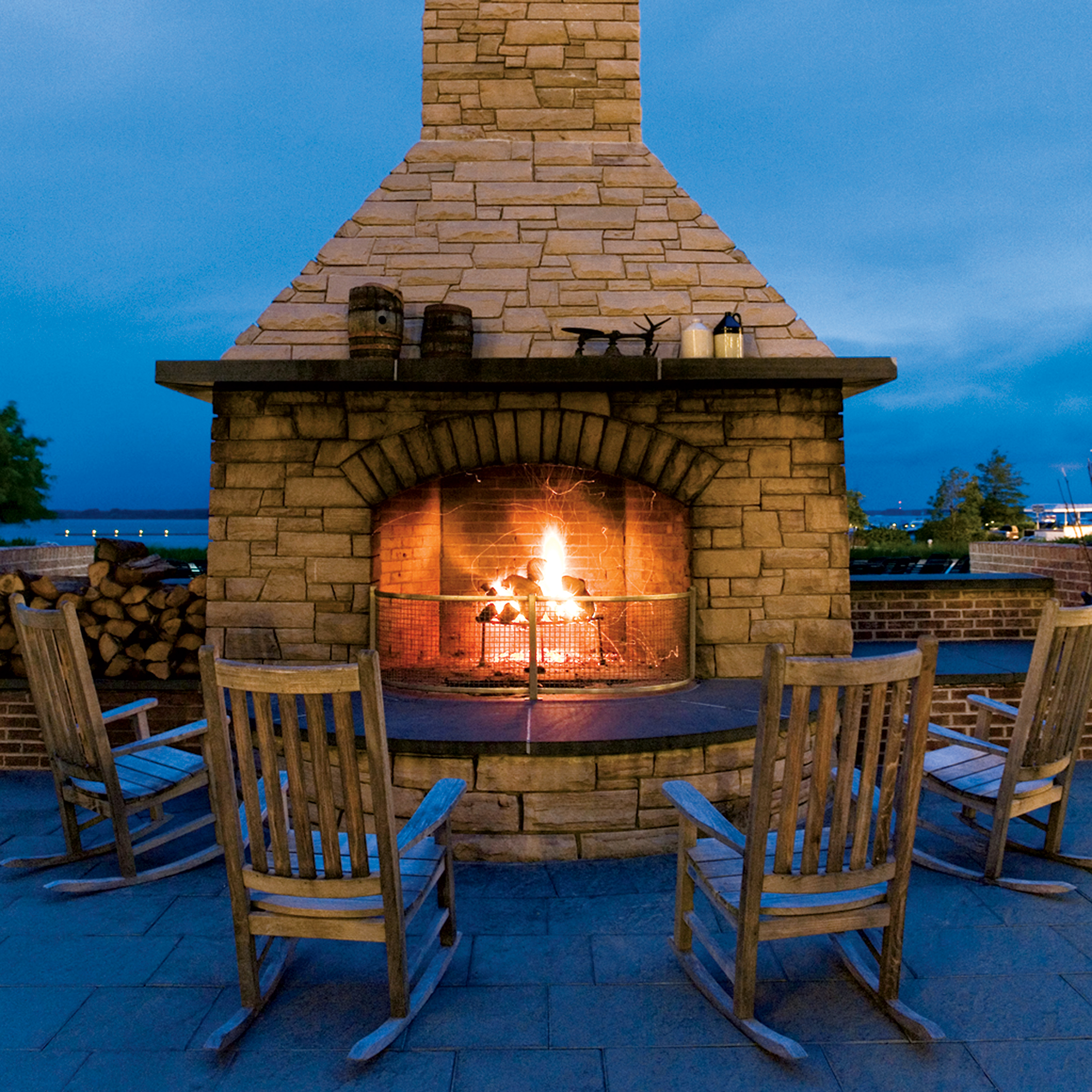 The cozy fireplace at the Hyatt Chesapeake. Photograph Courtesy of Hyatt Chesapeake.