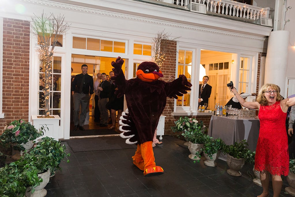 Virginia Tech-themed wedding officiant surprise with hokie mascot Sarah Keim Brian Dohn