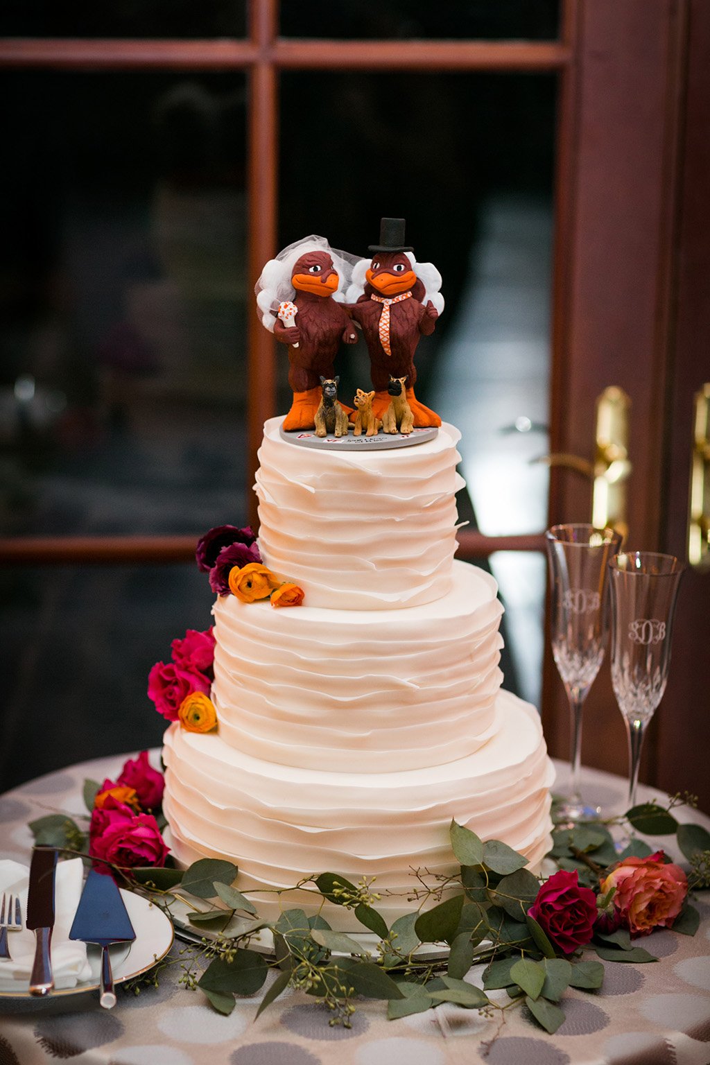 Virginia Tech-themed wedding officiant surprise with hokie mascot Sarah Keim Brian Dohn