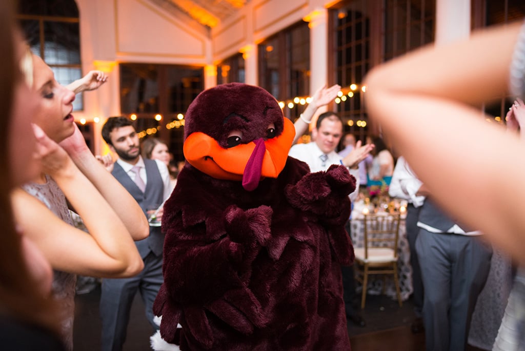 Virginia Tech-themed wedding officiant surprise with hokie mascot Sarah Keim Brian Dohn
