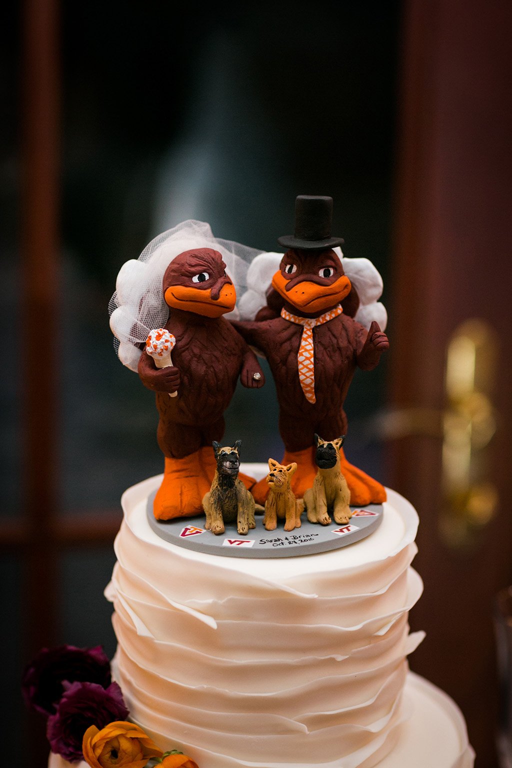 Virginia Tech-themed wedding officiant surprise with hokie mascot Sarah Keim Brian Dohn