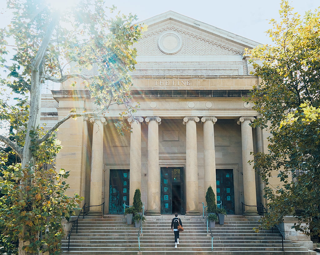 Holy hospitality: The facade of the Line still looks as it did when it was the First Church of Christ, Scientist. Around back, you’ll find a large, glassy addition. Photograph by James Jackson.