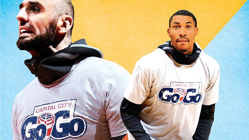 Wizards stars Marcin Gortat and Otto Porter Jr. sport Go-Go gear. Photo-illustration with photographs courtesy of Monumental Sports & Entertainment.