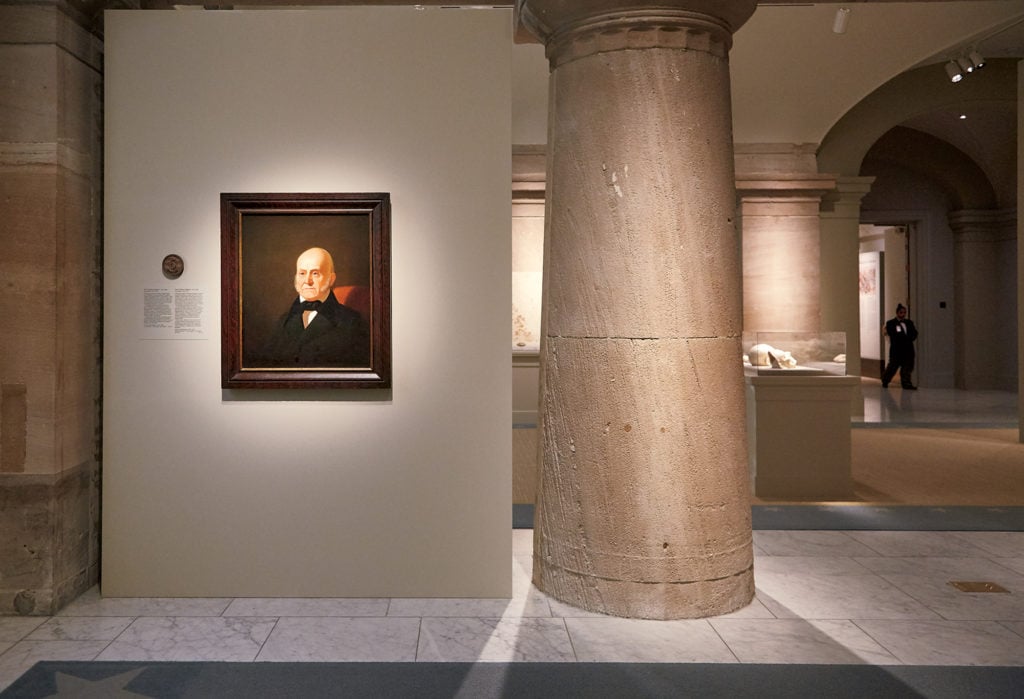 A painting of John Quincy Adams hangs next to the spot in the National Portrait Gallery where the historic photo will be on display. Photograph by Jeff Elkins.