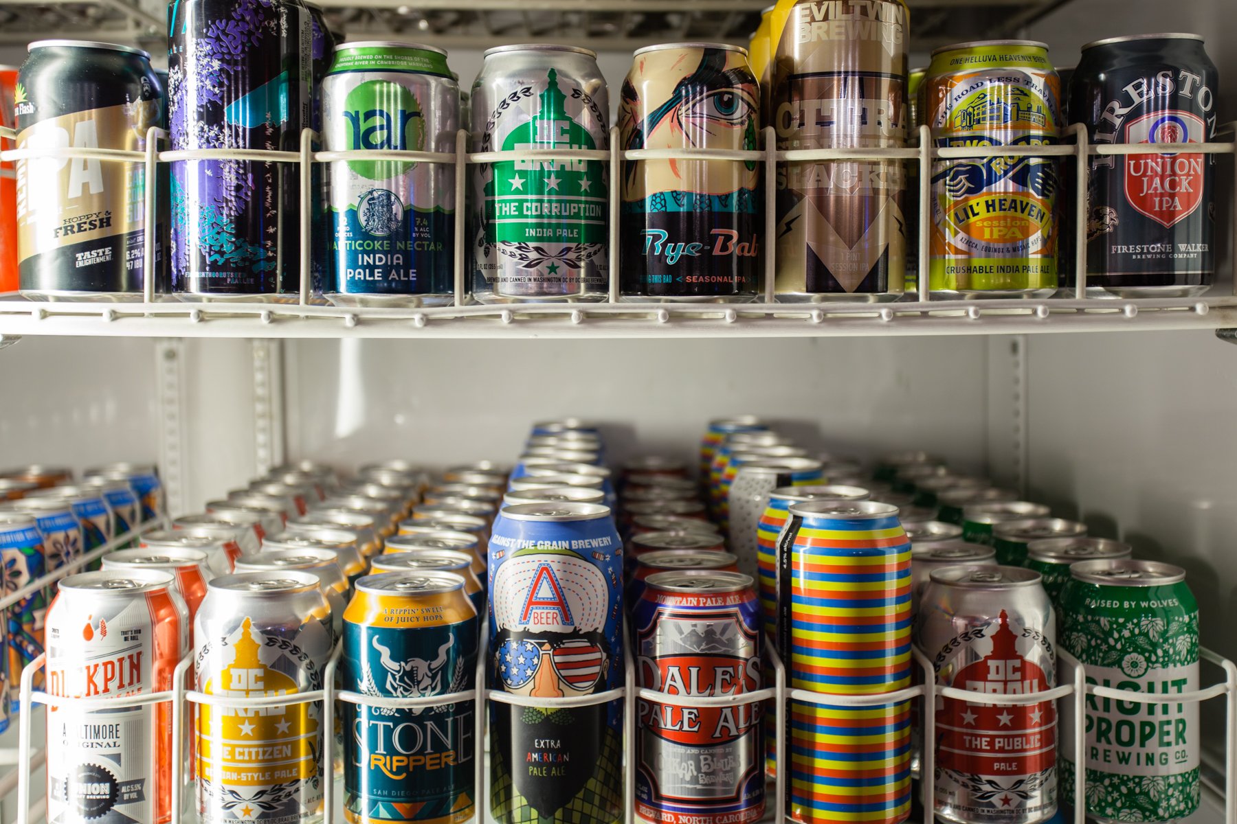Choose from 60 canned beers. Photo by It's pizza, beer, and games at Paradiso Game Room. Photo by Juliana Molina.
