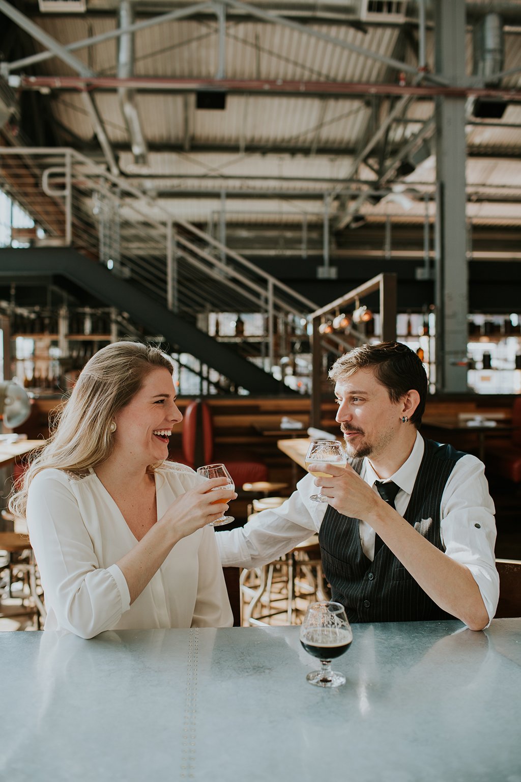 bluejacket brewery engagement photoshoot session craft beer tasting snowy winter engagement