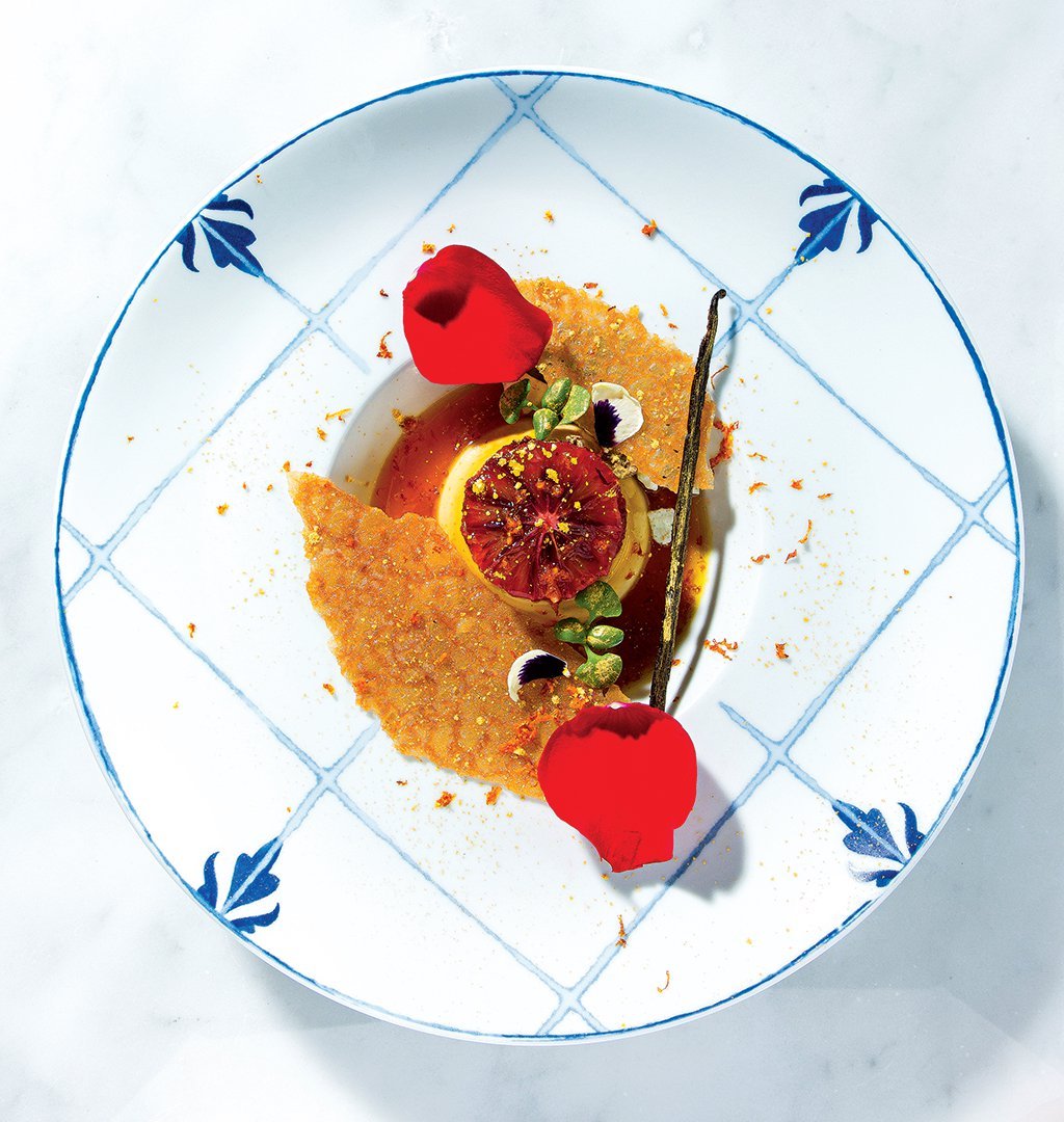 Flan with blood orange at Del Mar, a Spanish restaurant at the Wharf. Photograph by Scott Suchman.