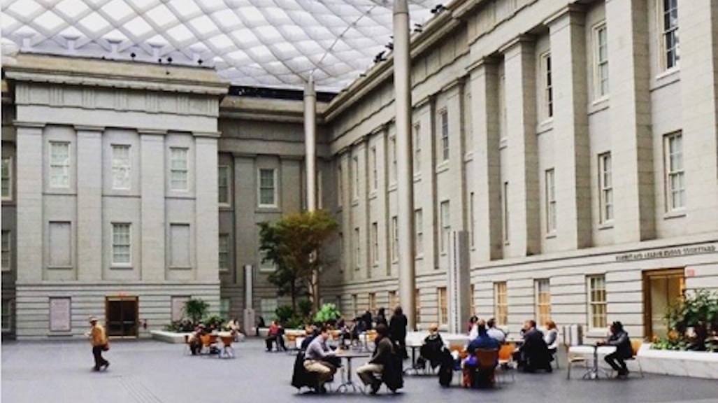 The Kogod Courtyard shared by the Smithsonian American Art Museum and the National Portrait Gallery. Image courtesy of @aurajeanmarie.