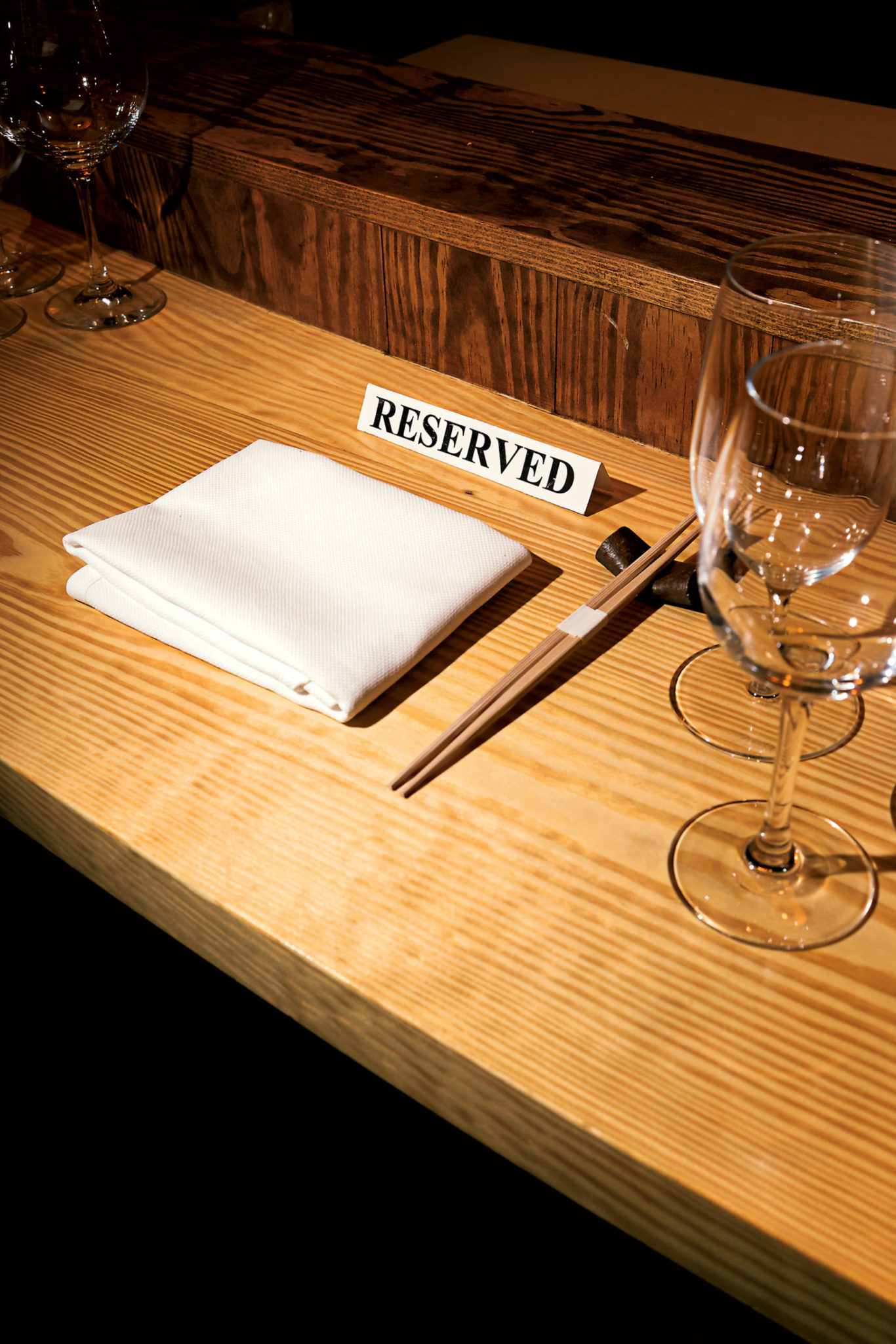 Snag one of eight seats through the online reservation system. Guests prepay for 12 to 15 courses—$130 for vegan, $160 for regular—as they would for theater tickets. Photograph by Scott Suchman.
