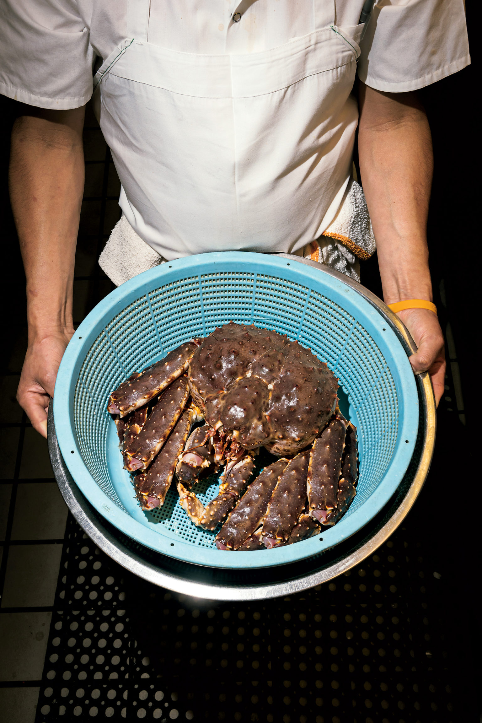 Hokkaido king crab, available in winter, is broken down for nigiri sushi and a dash-based soup with matsutake mushrooms. Hokkaido king crab, available in winter, is broken down for nigiri sushi and a dash-based soup with matsutake mushrooms. Photograph by Scott Suchman.