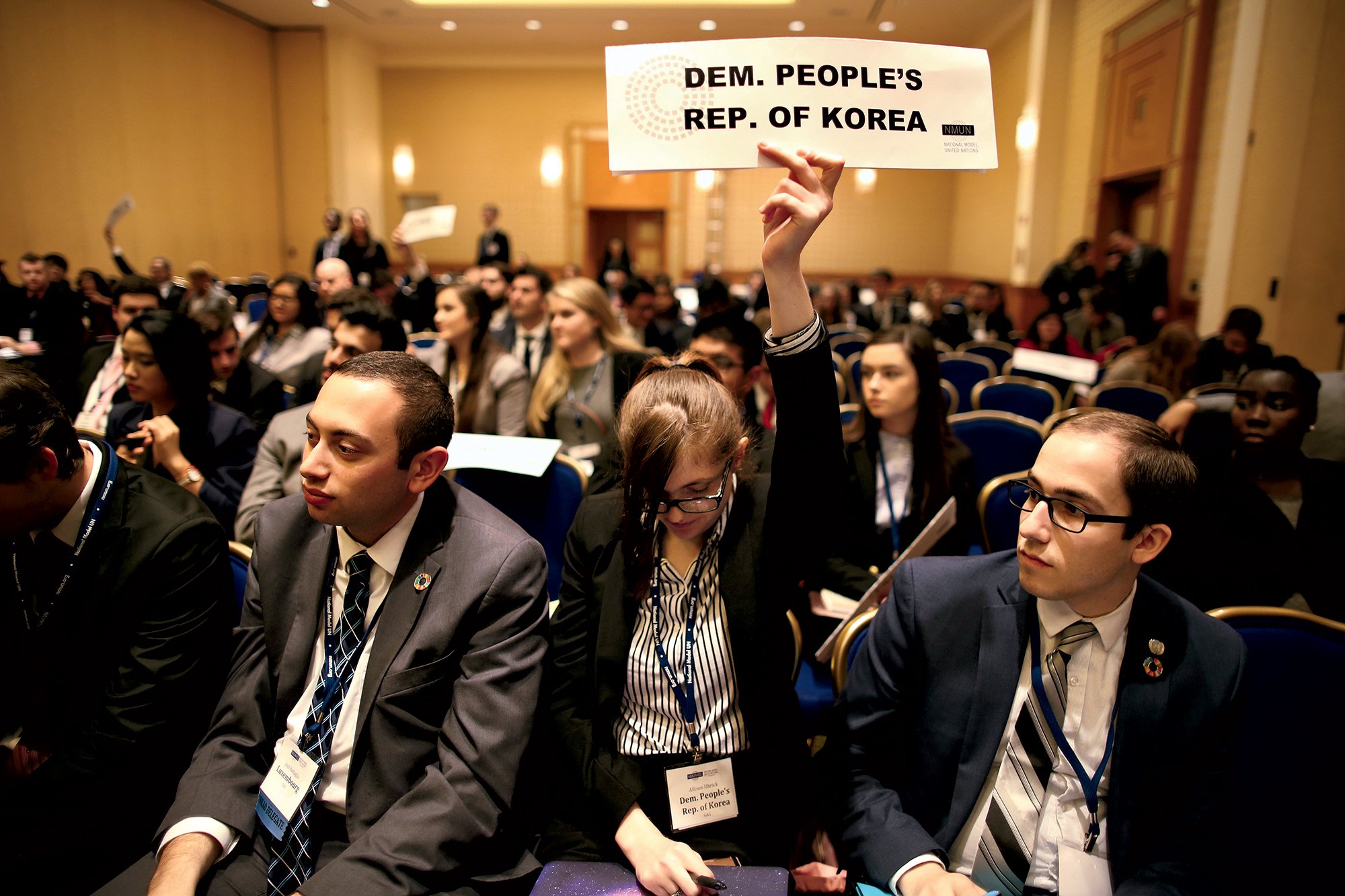 Model UN contests have two edicts: Accurately depict your country– but work with others to find common ground. How do you do both when you are representing North Korea? Photograph by Evy Mages. 