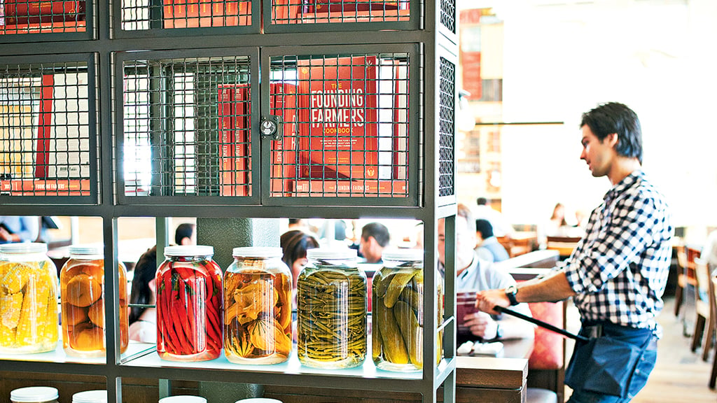 Pickles are among the offerings at Founding Farmers’ DC-area spots. Photograph by Scott Suchman.