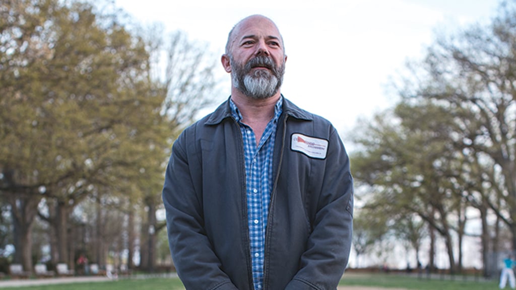 Sullivan with his dogs in Meridian Hill Park. Photograph by Joshua Cogan.