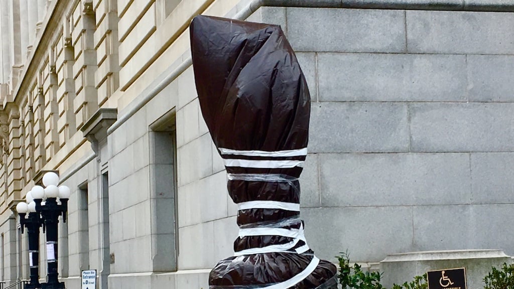 marion barry statue wrapped