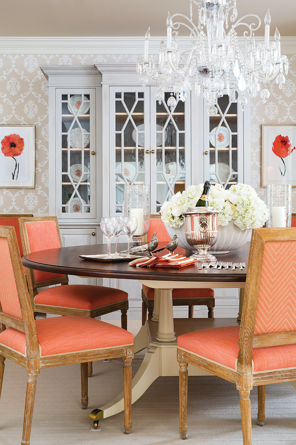 On the dining chairs, designer Kelley Proxmire chose a durable fabric for the seats and a herringbone pattern for the backs. Photographs by Stacy Zarin Goldberg.