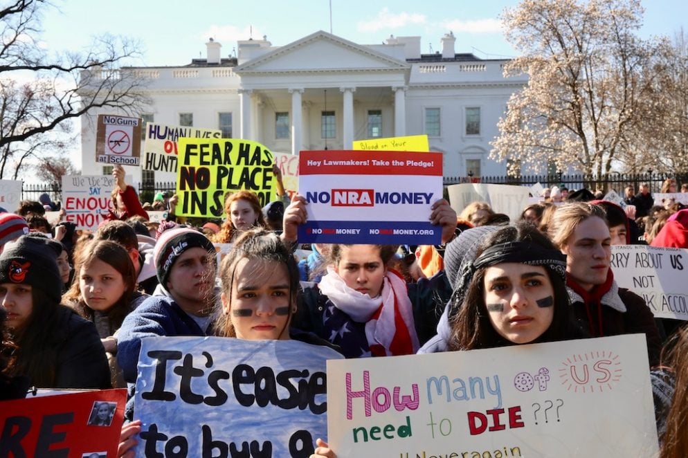 Students protest outside the White House after a school walkout. Photograph by Evy Mages.