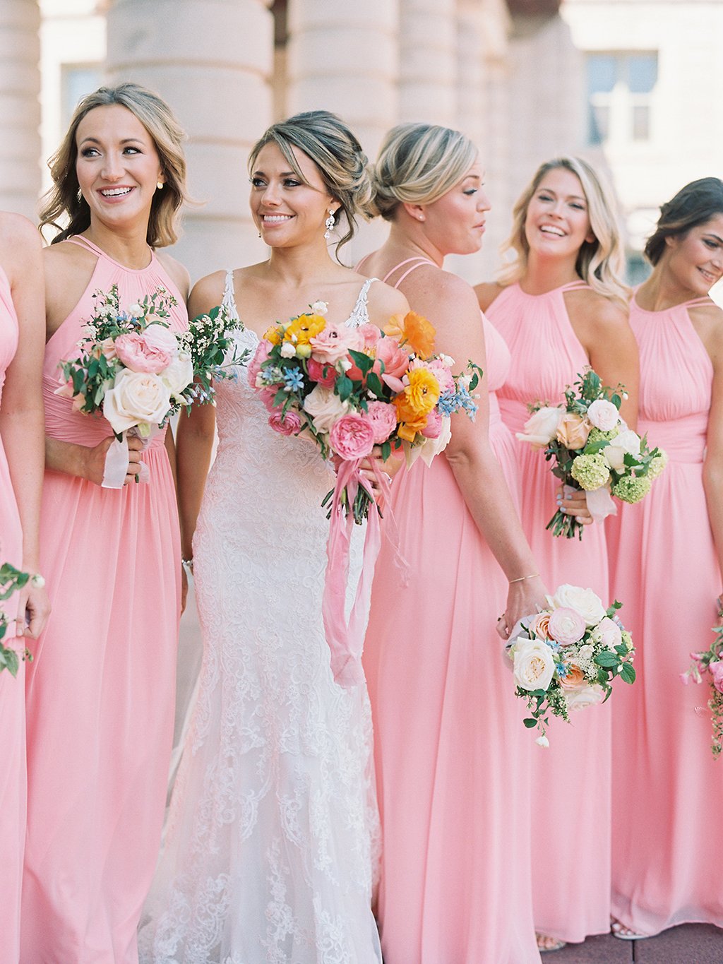 bubblegum pink bridesmaids dresses wedding Maryland, Maryland Wedding, Annapolis Wedding, Ball Room Wedding, Hotel Wedding, Church Wedding, Modern Wedding, Preppy Wedding, Summer Wedding, Pink Wedding, Breathtaking Bouquets, Designer Gowns, Renee Hollingshead, 