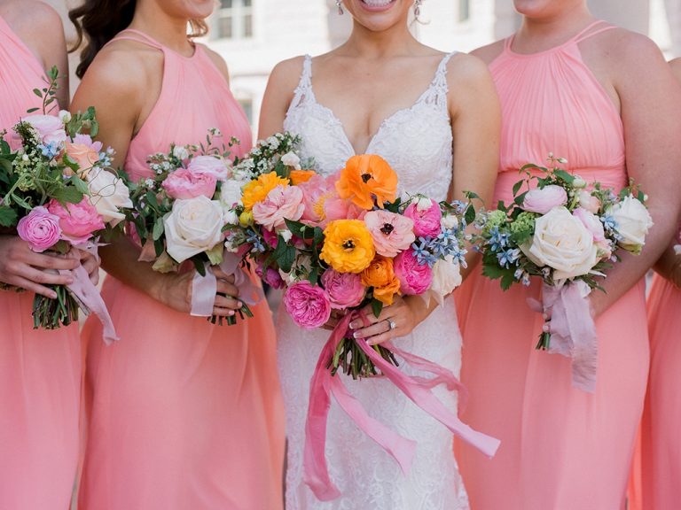Bubblegum Pink Bridesmaids Dresses Added a Burst of Color to This