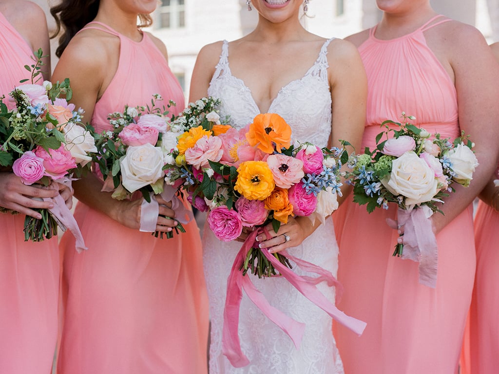 bubblegum pink bridesmaids dresses wedding Maryland, Maryland Wedding, Annapolis Wedding, Ball Room Wedding, Hotel Wedding, Church Wedding, Modern Wedding, Preppy Wedding, Summer Wedding, Pink Wedding, Breathtaking Bouquets, Designer Gowns, Renee Hollingshead, 