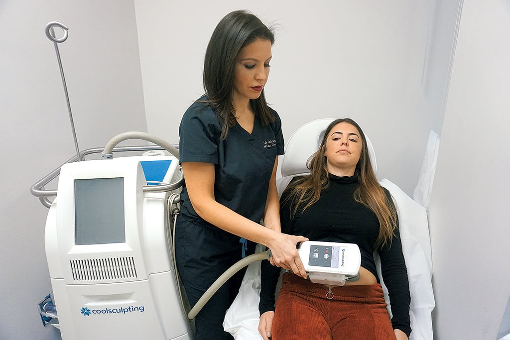 Lily Talakoub of McLean Dermatology and Skincare Center uses CoolSculpting to freeze and destroy fat cells. Each session is painless and lasts an hour or less. Photograph Courtesy of McLean Dermatology and Skincare Center.