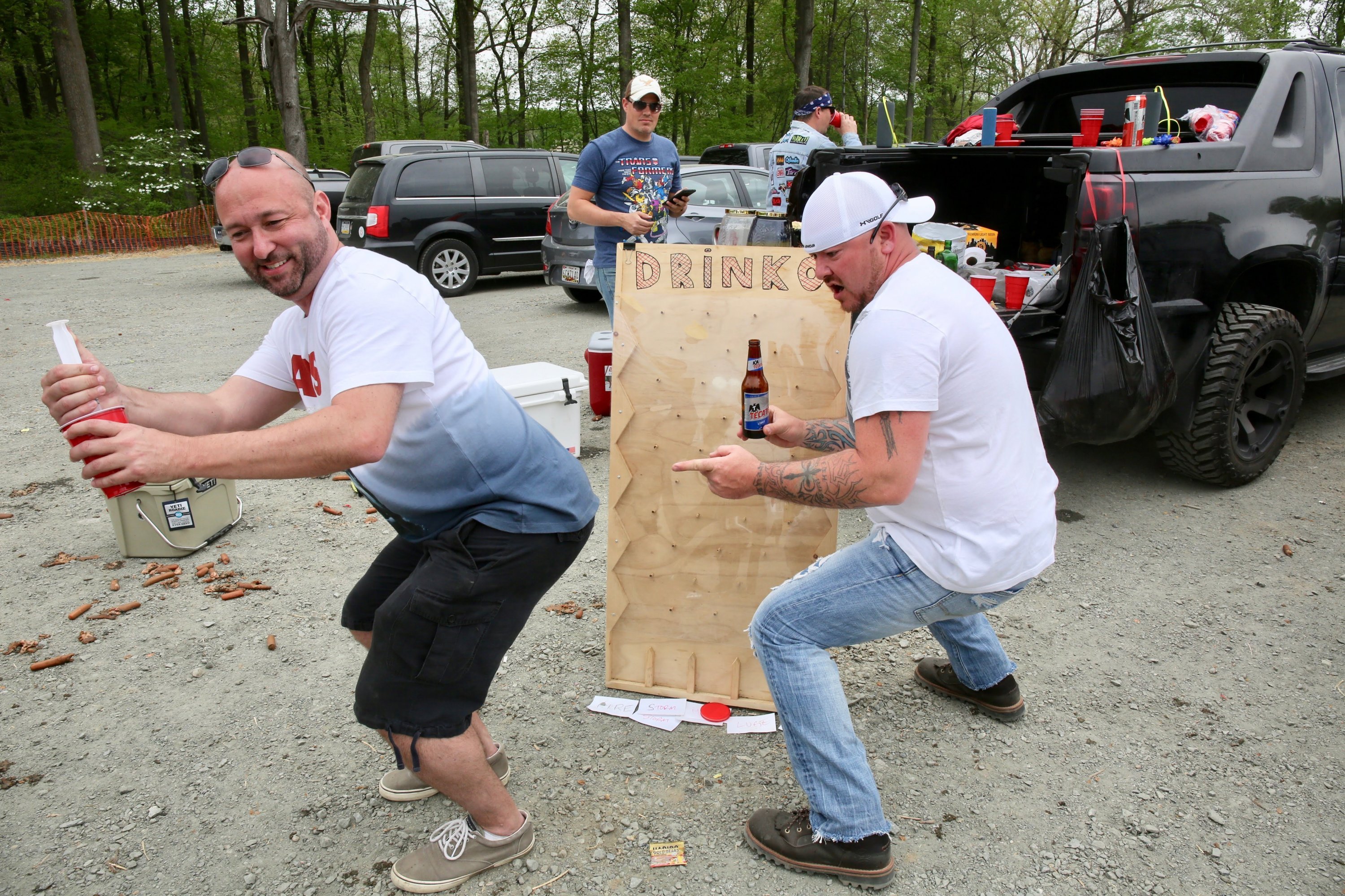 The infamous Drinko board and its creator, Chris (left).