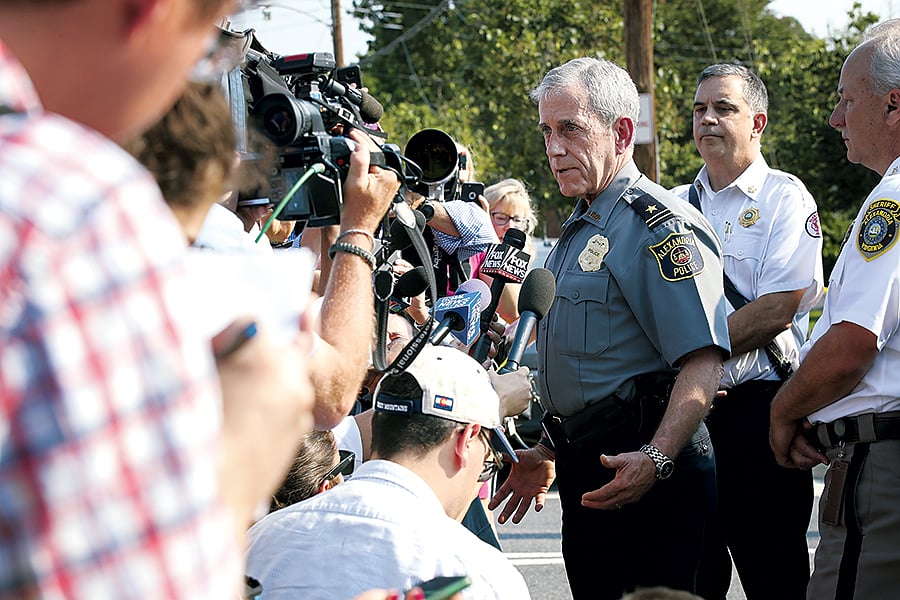 The Alexandria police department was the first to arrive. Photograph of Alexandria police by Win McNamee/Getty Images. 