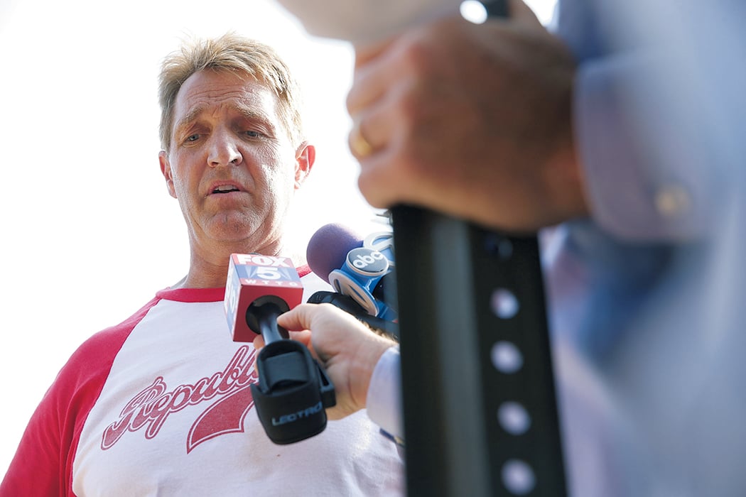 Senator Flake phoned Scalise’s wife to tell her he’d been shot. Photograph of Flake by Alex Wong/Getty Images.