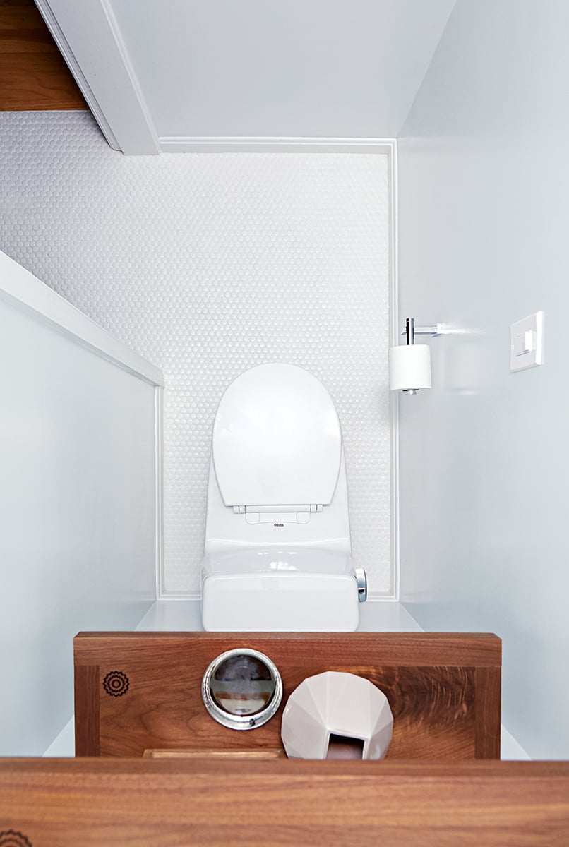 A bedroom closet became space for the toilet. Photograph by Jeff Elkins.